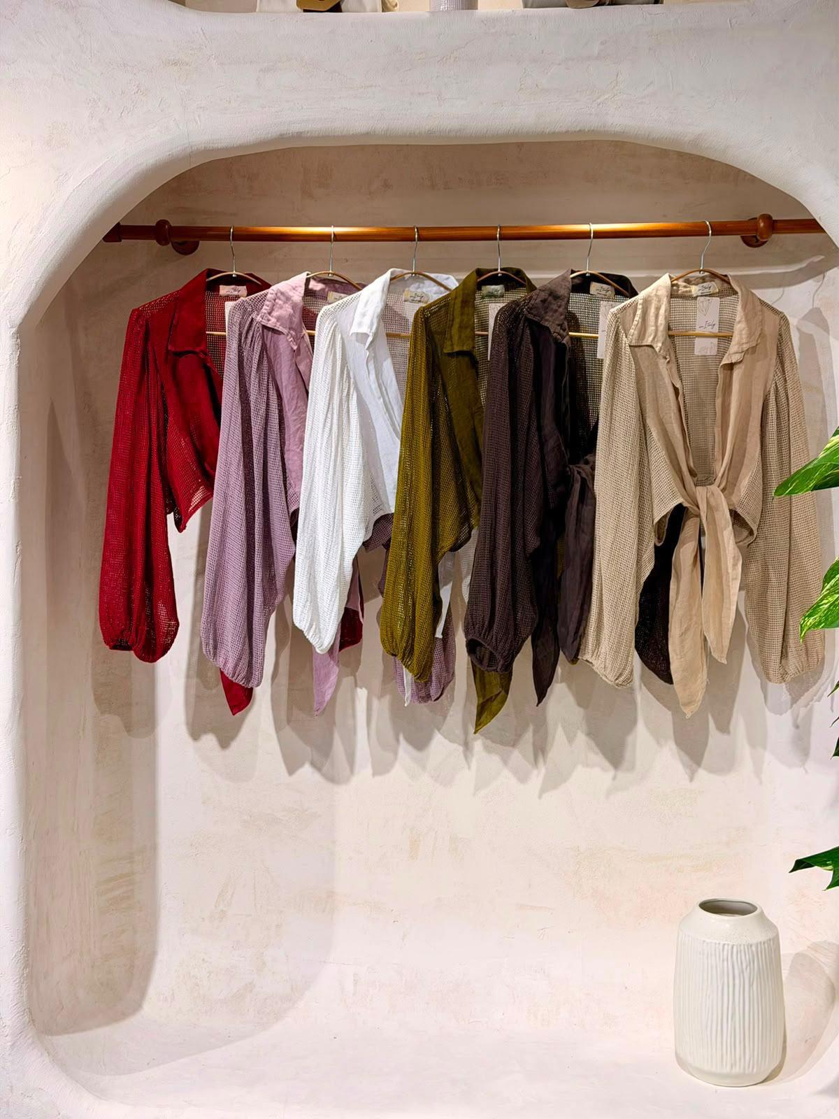 Free Spirit Long Sleeve Linen Tie Top