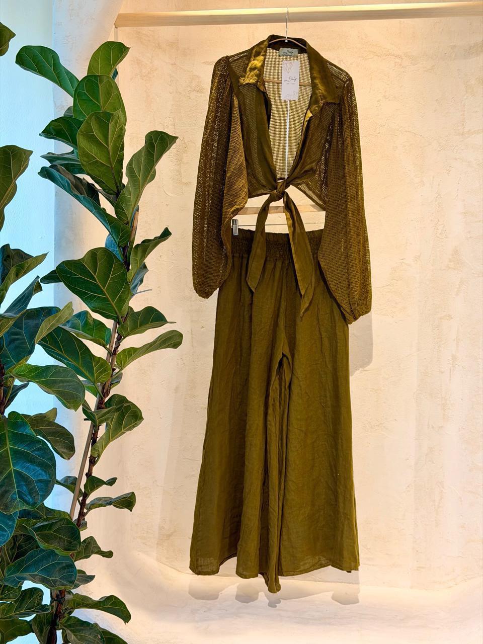 Free Spirit Long Sleeve Linen Tie Top